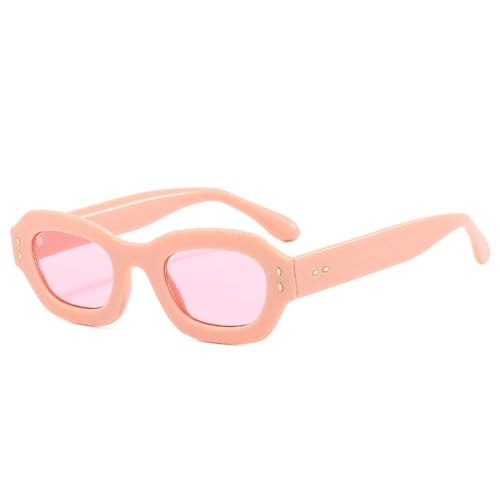 LVTFCO Beliebte modische Polygon-Quadrat-Sonnenbrille für Damen, UV400, Retro-Nieten, Dekor, Herren, trendige Blau-Grün-Sonnenbrille, Rosa, Rosa, Einheitsgröße von LVTFCO