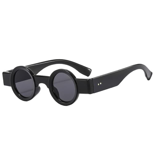 LVTFCO Beliebte modische kleine runde Sonnenbrille für Damen, Retro-Punk-Sonnenbrille, UV400, klare Ozeanlinse, trendige Nieten-Sonnenbrille, Schwarzgrau, Einheitsgröße von LVTFCO