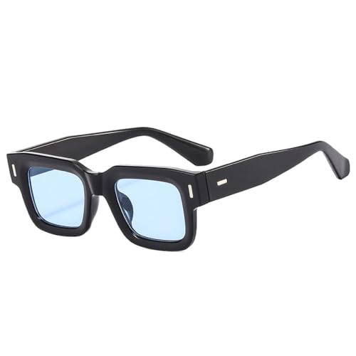 LVTFCO Beliebte modische quadratische Sonnenbrille für Damen, Retro-Punk, klare Ozeanlinse, Brillen für Herren, UV400, Nieten, Sonnenbrille, Schwarz/Blau, Einheitsgröße von LVTFCO