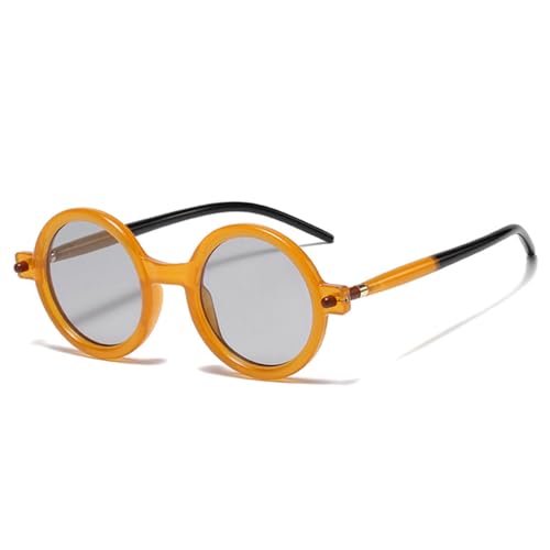 LVTFCO Beliebte modische runde Sonnenbrille für Damen, Retro, zweifarbig, klare Gläser, Brillen für Herren, trendige Sonnenbrillen mit UV400-Schutz, Orange Hellgrau, Einheitsgröße von LVTFCO