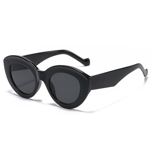 LVTFCO Beliebte modische übergroße Cat-Eye-Sonnenbrille für Damen, Retro-Leoparden-Sonnenbrille, UV400, trendige ovale Sonnenbrille für Herren, glänzendes Schwarzgrau, Einheitsgröße von LVTFCO