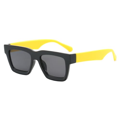 LVTFCO Beliebte quadratische Sonnenbrille für Damen, Retro, getönte Sonnenbrille für Herren, UV400, klassische Bonbonfarbe, verspiegeltes Beindesign, Sonnenbrille für Damen, Schwarz, Grau, Gelb von LVTFCO