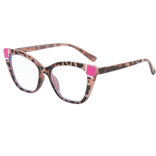 LVTFCO Cat Eye Flat Mirror Color Block Retro Brillengestell Personalisiertes Brillengestell, rosa Leopard von LVTFCO