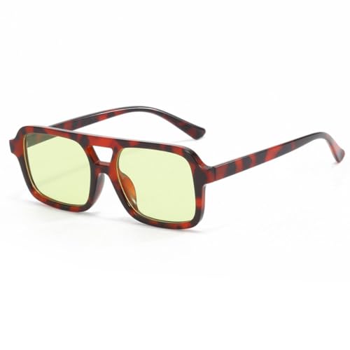 LVTFCO Doppelstrahl-Sonnenbrille, personalisierte kleine Rahmen, Retro, trendige Sonnenbrille, UV-Schutz, Outdoor-Brille für Damen, Leopardengelb von LVTFCO