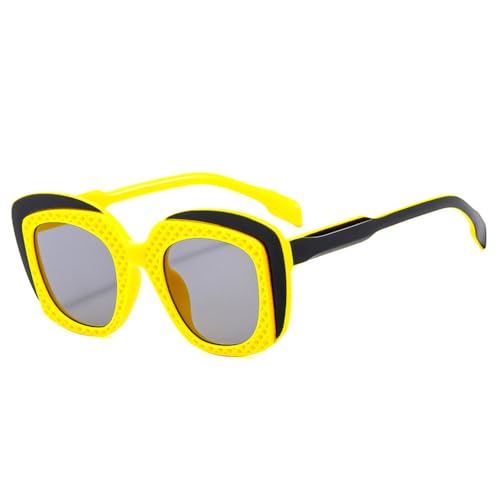 LVTFCO Hip Hop Doppelfarbige Sonnenbrille Damen Mode Farbverlauf Brillen Schattierungen UV400 Herren Quadratisch Einzigartige Sonnenbrille, Schwarz Gelb Grau, Einheitsgröße von LVTFCO