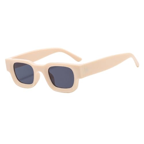 LVTFCO Kleine rechteckige Sonnenbrille für Damen, modisch, Retro, quadratisch, für Herren, klassisch, Vintage, schwarz, Punk-Sonnenbrille, UV400, Beige, unpolarisiert, Einheitsgröße von LVTFCO