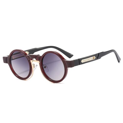 LVTFCO Kleine runde Sonnenbrille Retro Punk Farbverlauf Shades UV400 Damen Herren Mode Sonnenbrille, Dunkelrot Schwarz Grau, Einheitsgröße von LVTFCO