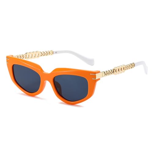 LVTFCO Mode Polygon Cat Eye Frauen Luxus Sonnenbrille Mode Farbverlauf Shades UV400 Männer Einzigartige Metall Kette Beine Sonnenbrille, Orange grau, Einheitsgröße von LVTFCO