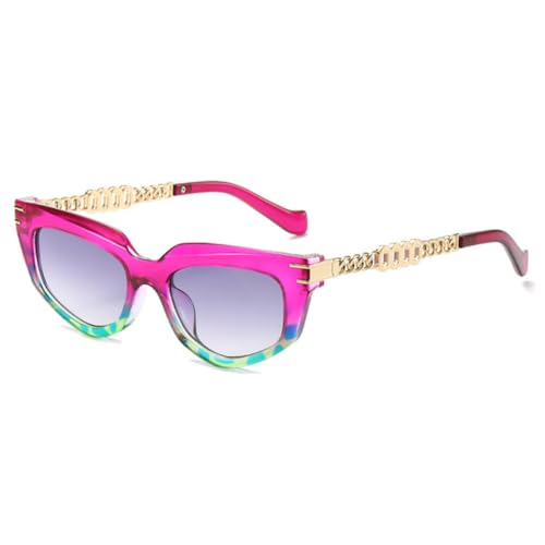 LVTFCO Mode Polygon Cat Eye Frauen Luxus Sonnenbrille Mode Farbverlauf Shades UV400 Männer Einzigartige Metall Kette Beine Sonnenbrille, lila Muster grau, Einheitsgröße von LVTFCO