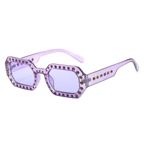 LVTFCO Mode Polygon Quadrat Candy Farbe Frauen Luxus Kristall Sonnenbrille Retro Blau Grün Farbtöne UV400 Trendige Männer Sonnenbrille, Lila lila, Einheitsgröße von LVTFCO