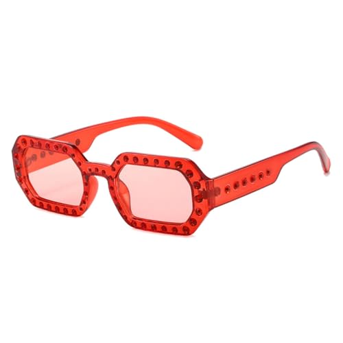 LVTFCO Mode Polygon Quadrat Candy Farbe Frauen Luxus Kristall Sonnenbrille Retro Blau Grün Farbtöne UV400 Trendige Männer Sonnenbrille, rot rosa, Einheitsgröße von LVTFCO