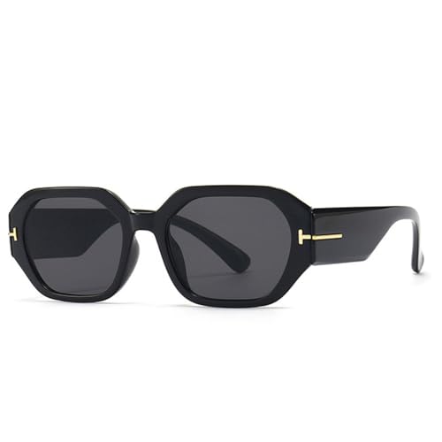 LVTFCO Mode Polygon Quadratische Sonnenbrille Frauen Retro Orange Lila Brillen Schattierungen UV400 Männer Trendige Sonnenbrille, Schwarz Grau, Einheitsgröße von LVTFCO