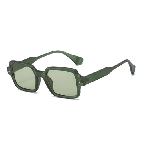 LVTFCO Modische, quadratische, doppelfarbige Sonnenbrille für Damen, Vintage-Stil, Nieten, Schattierungen, UV400, für Herren, Rahmen mit klaren Gläsern, mattgrün, grün, Einheitsgröße von LVTFCO