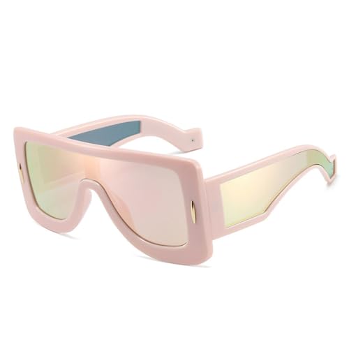 LVTFCO Modische, übergroße, quadratische, einteilige Herren-Sonnenbrille, bunte Spiegelbrille, Schattierungen, UV400, Damen-Luxus-Nieten-Sonnenbrille, rosafarbener rosa Spiegel, Einheitsgröße von LVTFCO