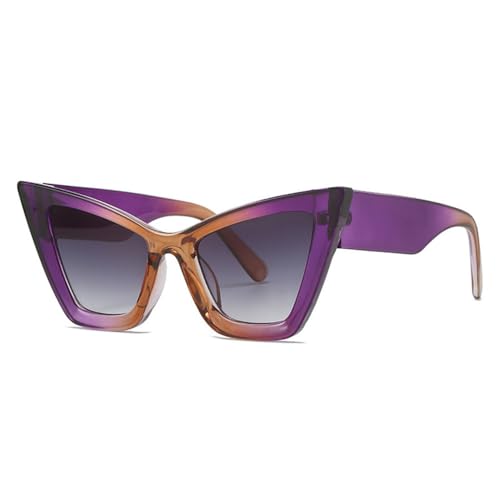 LVTFCO Modische, übergroße Cat-Eye-Sonnenbrille für Damen, Vintage-Stil mit Farbverlauf, UV400, trendige Herren-Sonnenbrille, Lila Teegrau, Einheitsgröße von LVTFCO