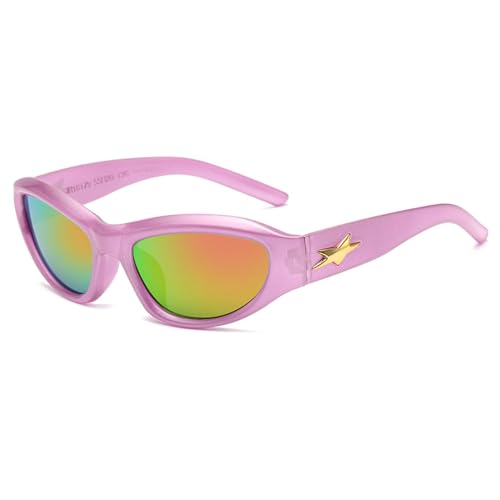 LVTFCO Modische Katzenaugen-Sonnenbrille für Damen und Herren, für den Außenbereich, Sport, Sonnenschutz, Steampunk-Sonnenbrille, UV400-Schutz, lila/pink von LVTFCO