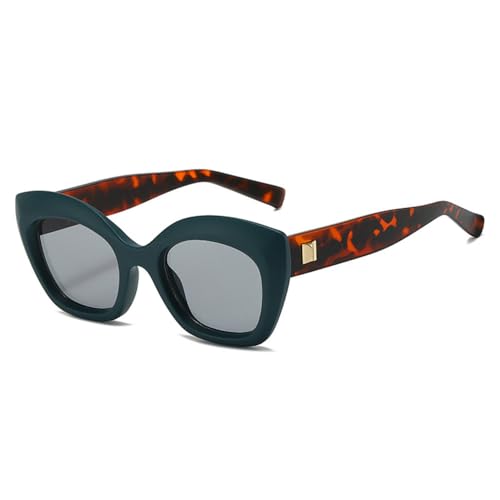 LVTFCO Modische Katzenaugen-Sonnenbrille in Gelee-Farbe, Damen, Retro-Nieten, Herren, Leopardenmuster, UV400, Sonnenbrille, grün hellgrau, Einheitsgröße von LVTFCO