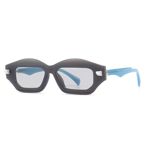 LVTFCO Modische Sonnenbrille im Cat-Eye-Stil mit Farbverlauf und Polygon-Muster für Damen, UV400, Retro-Trend-Nieten, Herren-Sonnenbrille, Grau, Hellgrau, Einheitsgröße von LVTFCO