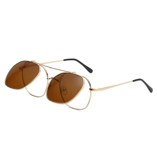 LVTFCO Modische Sonnenbrille mit Klappgläsern für Damen, Vintage, Metall, Punk-Brille, Herren, unregelmäßig, rund, blau/rosa, klare Sonnenbrille, UV400, Silber/Rosa, Einheitsgröße von LVTFCO