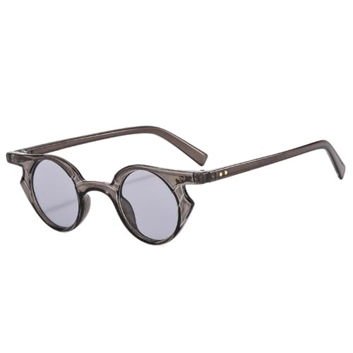 LVTFCO Modische kleine Katzenaugen-Sonnenbrille für Damen, Retro-Nieten, Dekoration, Herren, trendige Punk-Sonnenbrille mit runden Gläsern, UV400, Grau, Hellgrau, Einheitsgröße von LVTFCO