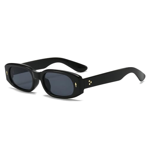 LVTFCO Modische kleine rechteckige Sonnenbrille für Damen, Retro, Bonbonfarben, UV400-Schutz, für Herren, trendige Punk-Nieten, Sonnenbrille, Schwarz/Grau, Einheitsgröße von LVTFCO