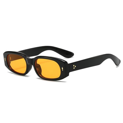 LVTFCO Modische kleine rechteckige Sonnenbrille für Damen, Retro, Bonbonfarben, UV400-Schutz, für Herren, trendige Punk-Nieten, Sonnenbrille, Schwarz/Orange, Einheitsgröße von LVTFCO