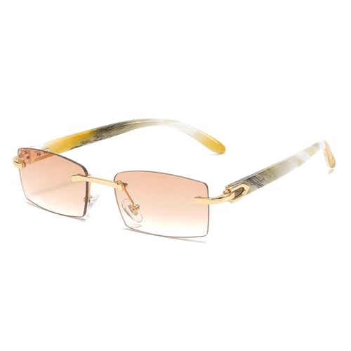 LVTFCO Modische kleine rechteckige Sonnenbrille für Damen, Vintage, randlos, transparent, Ozean-Farbverlauf, Sonnenbrille für Herren, UV400, Rosa, Einheitsgröße von LVTFCO