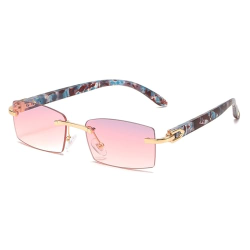 LVTFCO Modische kleine rechteckige Sonnenbrille für Damen, Vintage, randlos, transparent, Ozean-Farbverlauf, Sonnenbrille für Herren, UV400, Schwarz/Grau, Einheitsgröße von LVTFCO