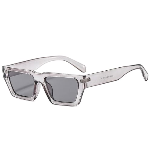 LVTFCO Modische kleine rechteckige Sonnenbrille in Gelee-Grau für Damen, UV400, Retro, quadratisch, Leopardenmuster, Sonnenbrille für Herren, Grau, Einheitsgröße von LVTFCO