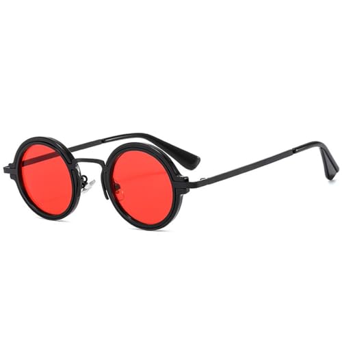 LVTFCO Modische kleine runde Punk-Sonnenbrille für Herren, Retro, klare Farbverlauf-Sonnenbrille, UV400, trendige Sonnenbrille für Damen, Schwarz/Rot, Einheitsgröße von LVTFCO