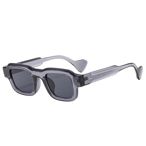 LVTFCO Modische quadratische Herren-Sonnenbrille, Retro-Nieten, Damen-Gelbblautöne, UV400-Sonnenbrille, Grau, Einheitsgröße von LVTFCO