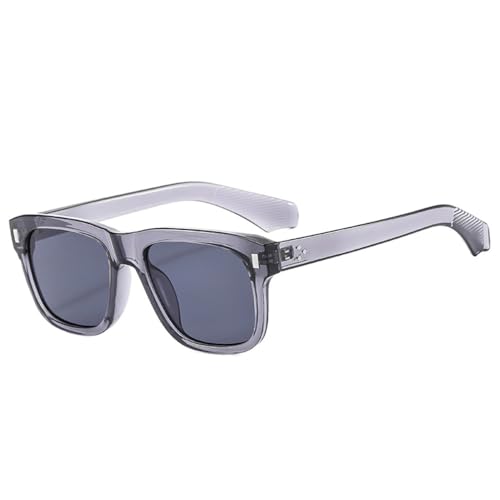 LVTFCO Modische quadratische Sonnenbrille für Damen, klare Ozeanlinse, Brillen, Vintage-Nieten, Dekoration, Punk-Männer, trendige grüne Sonnenbrille, Grau, Einheitsgröße von LVTFCO