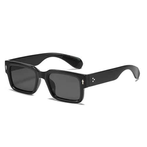 LVTFCO Modische quadratische Sonnenbrille in Kontrastfarbe für Damen, Retro, Teegrün, Farbverlauf, UV400, für Herren, trendige Punk-Nieten, Sonnenbrille, Schwarz/Grau, Einheitsgröße von LVTFCO