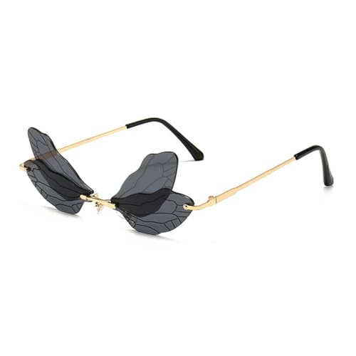 LVTFCO Modische randlose Sonnenbrille mit Libellenflügeln, für Damen, Vintage, klare Ozeanlinse, Brillen für Herren, rosa-gelb, Sonnenbrille, UV400, Rosa-Gelb, Einheitsgröße von LVTFCO