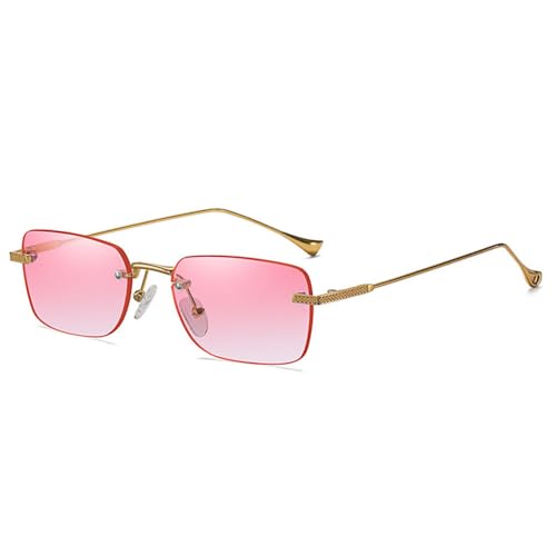 LVTFCO Modische randlose kleine rechteckige Sonnenbrille für Damen, Retro, klarer Farbverlauf, Brille für Herren, farbenfrohe quadratische Sonnenbrille, UV400, Rosa Farbverlauf, Einheitsgröße von LVTFCO