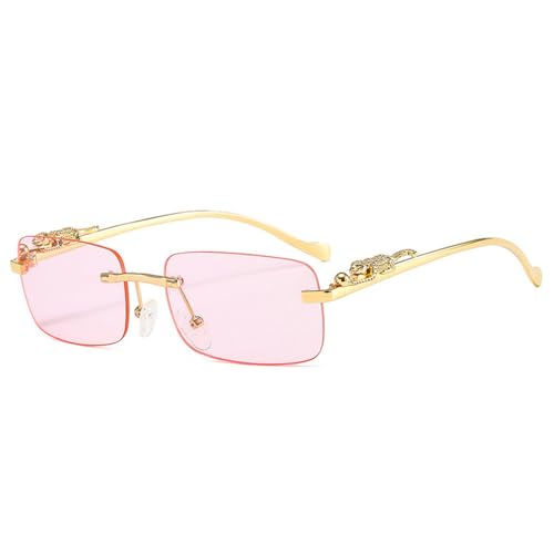 LVTFCO Modische randlose rechteckige Sonnenbrille für Damen, Retro-Dekoration, klare Ozeanlinse, Brillen für Herren, Sonnenbrillen, UV400, Pink, Einheitsgröße von LVTFCO