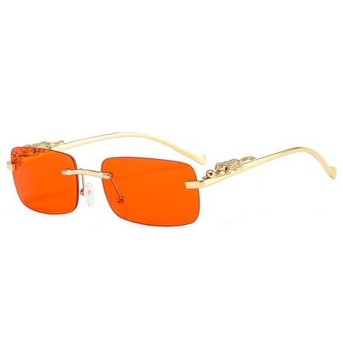 LVTFCO Modische randlose rechteckige Sonnenbrille für Damen, Retro-Dekoration, klare Ozeanlinse, Brillen für Herren, Sonnenbrillen, UV400, rot, Einheitsgröße von LVTFCO