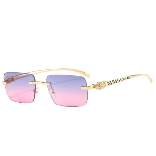 LVTFCO Modische randlose rechteckige Sonnenbrille für Damen, klare Ozean-Verlaufslinse, Brillen für Herren, einzigartige Sonnenbrille, goldfarben, grau, rosa, Einheitsgröße von LVTFCO