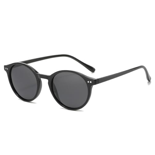 LVTFCO Modische runde polarisierte Sonnenbrille für Damen, Retro, blau-grüne Farbtöne, UV400, für Herren, trendige Punk-Nieten, Sonnenbrille, Schwarz-Grau, Einheitsgröße von LVTFCO