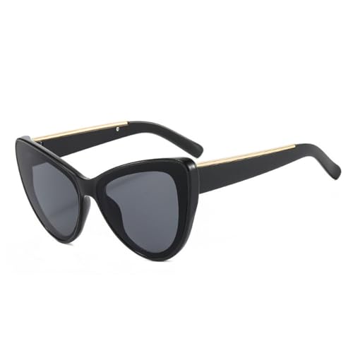 LVTFCO Modische übergroße Cat-Eye-Sonnenbrille für Damen, Retro-Metalldekoration, trendige Herren-Sonnenbrille mit Farbverlauf, UV400, Schwarzgrau, Einheitsgröße von LVTFCO