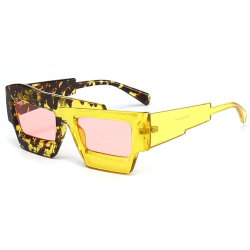 LVTFCO Modische unregelmäßige quadratische Sonnenbrille für Damen, Retro-Trend, zweifarbige Brillen, Schattierungen von UV400, Herren, Lila, Rosa, Sonnenbrille, Leopardengelb, Rosa, Einheitsgröße von LVTFCO