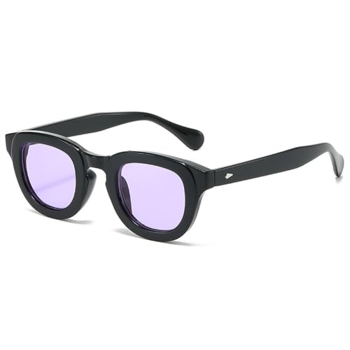 LVTFCO Ovale Sonnenbrille Damen Candy Color Gradient Lens Brillen Herren Trendige dunkelgrüne Sonnenbrille Nieten Dekoration UV400, Schwarz Lila, Einheitsgröße von LVTFCO