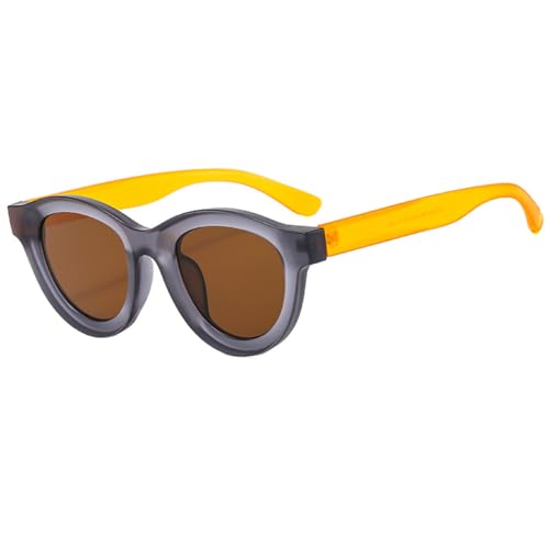 LVTFCO Ovale dicke modische Sonnenbrille für Herren und Damen, Punk-Retro-Sonnenbrille, minimalistische Schutzbrille, UV400, grau, gelb, braun von LVTFCO