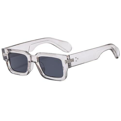 LVTFCO Quadratische Nieten-Sonnenbrille, modische Brille, Punk-Rechteck-Sonnenbrille, Retro-Brille, UV400, Klares Grau von LVTFCO