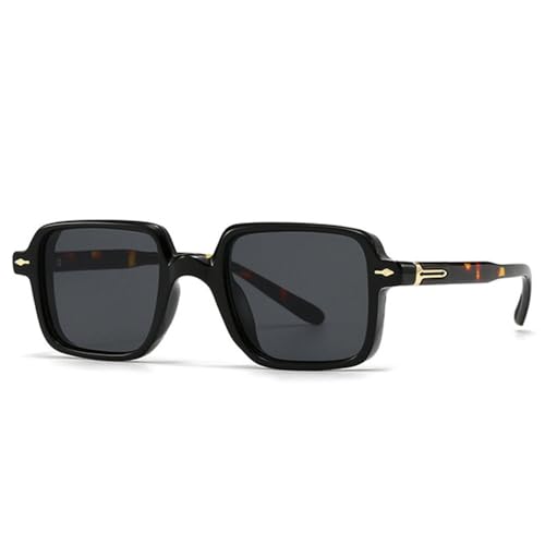 LVTFCO Quadratische Sonnenbrille für Herren, UV400, Retro-Nieten-Dekoration, olivgrüne Sonnenbrille für Damen, Schwarz, Leopardengrau, Einheitsgröße von LVTFCO