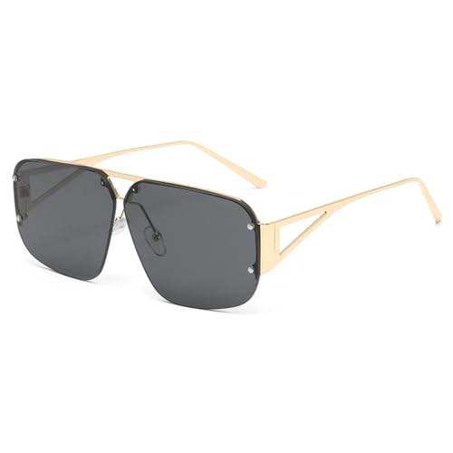 LVTFCO Quadratische Sonnenbrille mit großem Rahmen aus Metall für Damen, Vintage-Sonnenbrille, modische Brillengläser, Farbverlauf, UV400, Goldgrau von LVTFCO