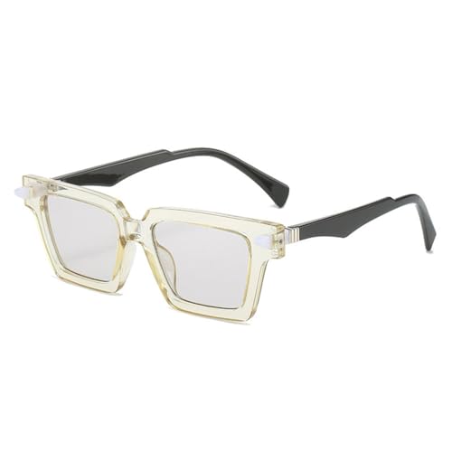 LVTFCO Quadratische doppelfarbige Damen-Sonnenbrille, Retro-Trend, Nieten, Herren-Katzenaugen-Sonnenbrille mit Farbverlauf, gelb hellgrau, Einheitsgröße von LVTFCO