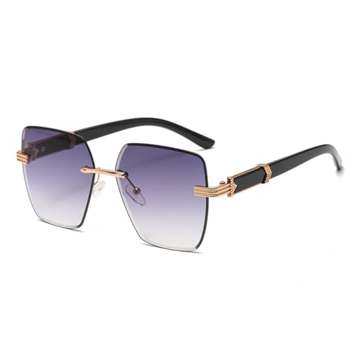 LVTFCO Rahmenlose Sonnenbrille mit Zierrand, modischer Trend, Persönlichkeit, großer Rahmen, Sonnenbrille, Gold, Farbverlauf, Grau, Einheitsgröße von LVTFCO