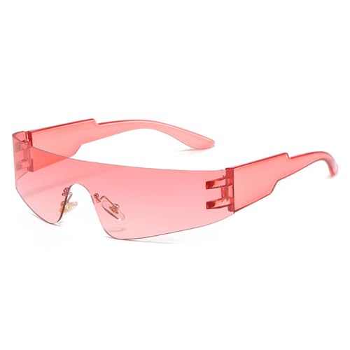 LVTFCO Randlose Retro-Sonnenbrille für Damen, modisch, bunt, verspiegelt, UV400, für Herren, einteilig, Sport-Fahrbrille, Pink, Einheitsgröße von LVTFCO