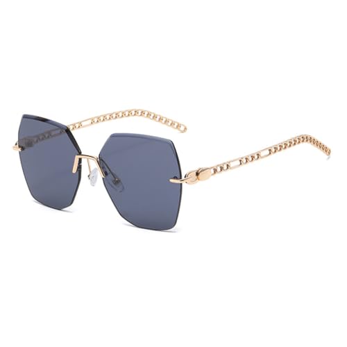 LVTFCO Randlose quadratische Sonnenbrille für Damen mit Kettenrahmen, luxuriös, rahmenlos, modisch, übergroß, Vintage-Brille, UV400, schwarz, Einheitsgröße von LVTFCO